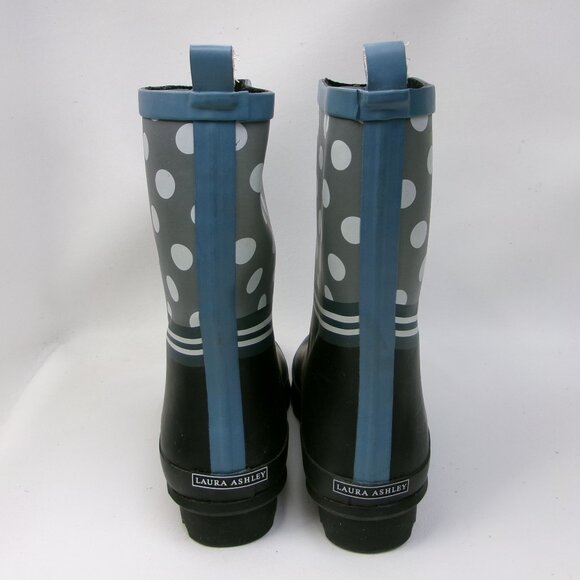 Laura Ashley Women's Mid Calf Rainboots Black & Blue Polka Dots Stripes Size 9 - Picture 4 of 6